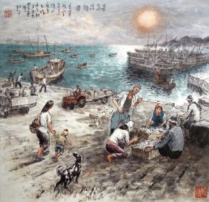 Contemporary Chinese Painting - Coming Back From Fishing in The Long Island