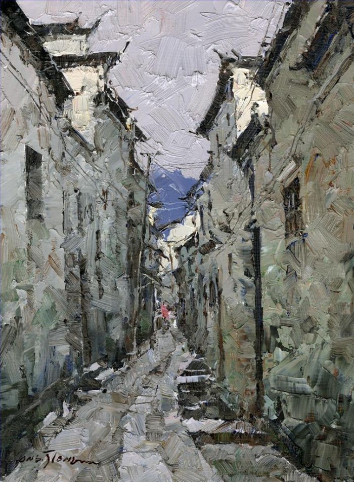 Jiang Xiaosong's Contemporary Oil Painting - An Alley in Ziyuan