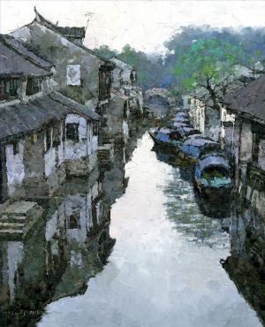 Contemporary Artwork by Jiang Xiaosong - Early Spring in Zhouzhuang Village