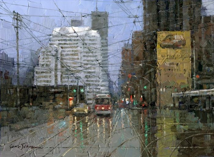 Jiang Xiaosong's Contemporary Oil Painting - Rainy Days in Toronto