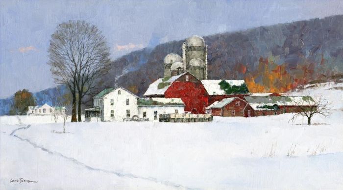 Jiang Xiaosong's Contemporary Oil Painting - The First Snow in The Farm