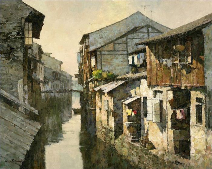Jiang Xiaosong's Contemporary Oil Painting - The Memory of A Water Village