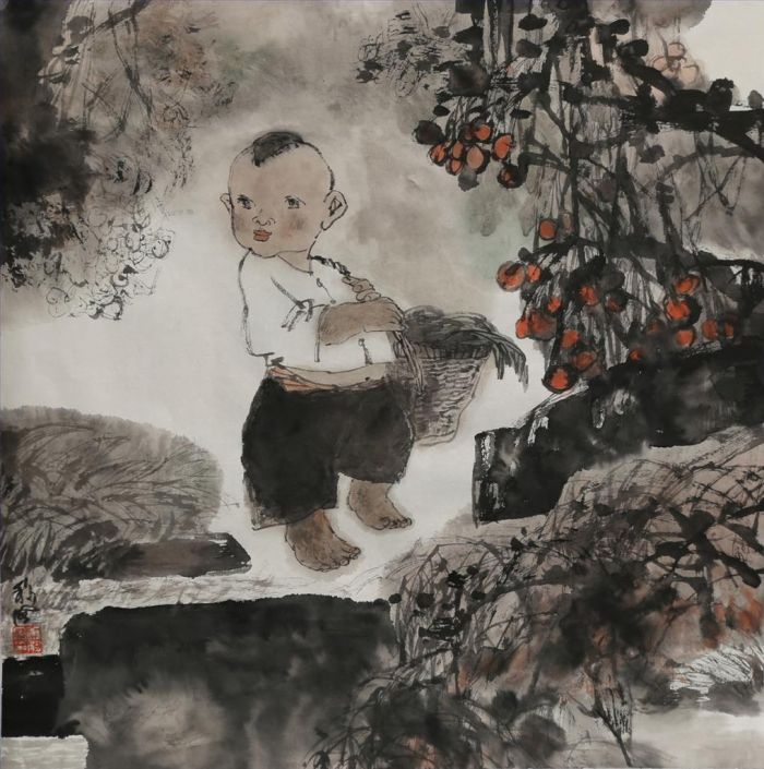 Kang Yifeng's Contemporary Chinese Painting - A Child From The Mooutain Area
