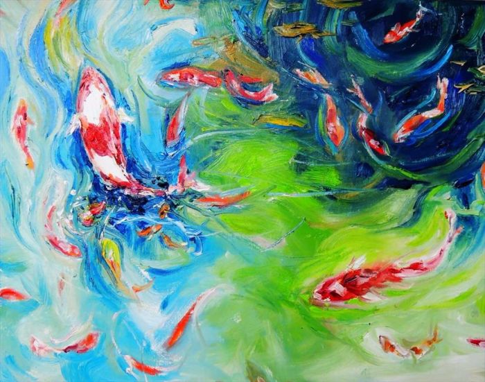 Lan Yumei's Contemporary Oil Painting - The Fish Family 2