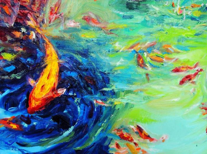 Lan Yumei's Contemporary Oil Painting - The Fish Family 3