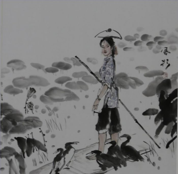 Li Fengshan's Contemporary Chinese Painting - Girl From A Fishing Family
