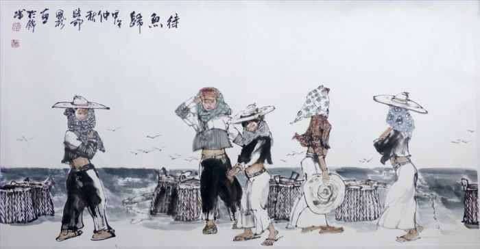 Li Fengshan's Contemporary Chinese Painting - Waiting For The Fishboats