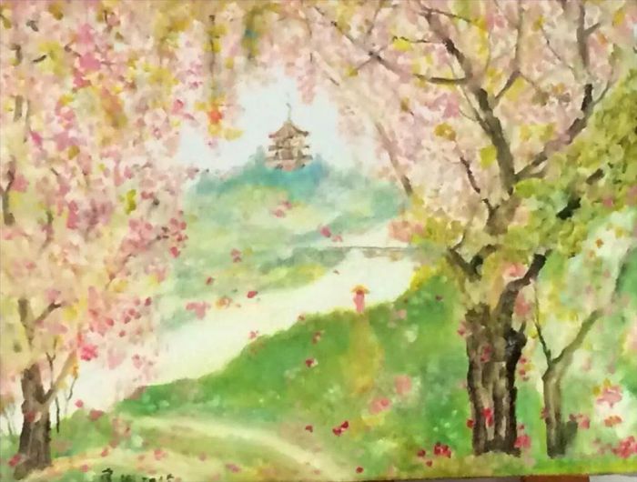 Li Jiangang's Contemporary Oil Painting - Cherry Blossom