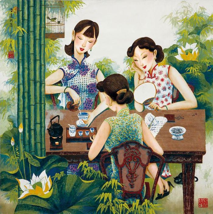 Li Shoubai's Contemporary Chinese Painting - Xianglian'S Question About The Art of Tea