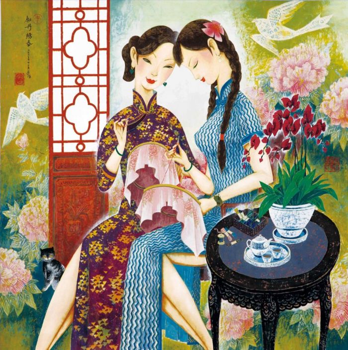Li Shoubai's Contemporary Chinese Painting - Peony Embroider and Spring