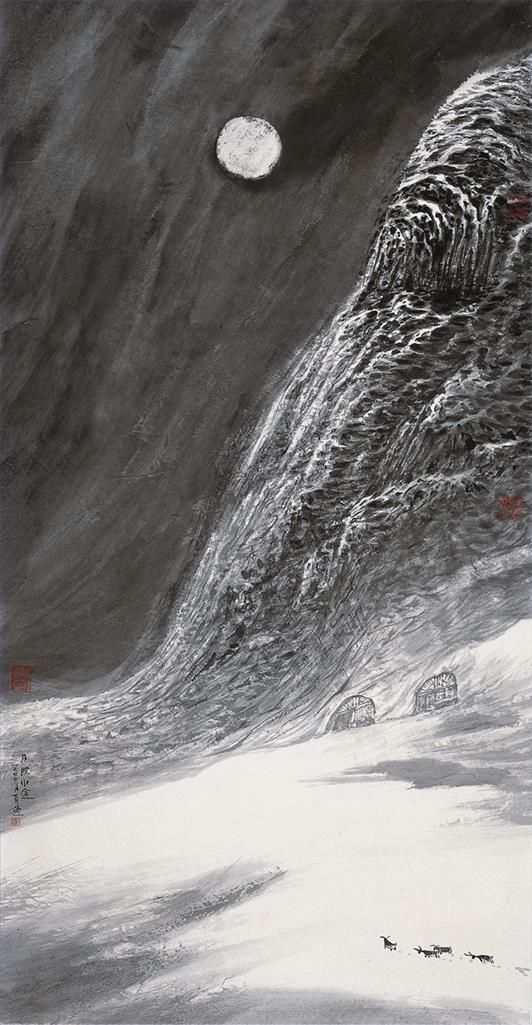 Li Yongyi's Contemporary Chinese Painting - Moonlight Over The Way Home