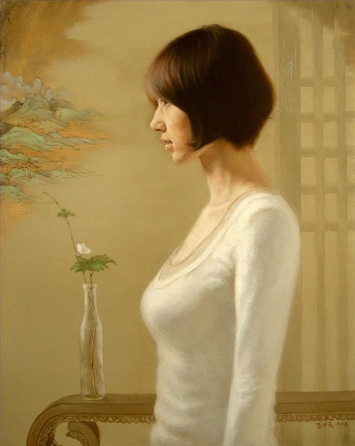 Li Zhongtian's Contemporary Oil Painting - Dark Green
