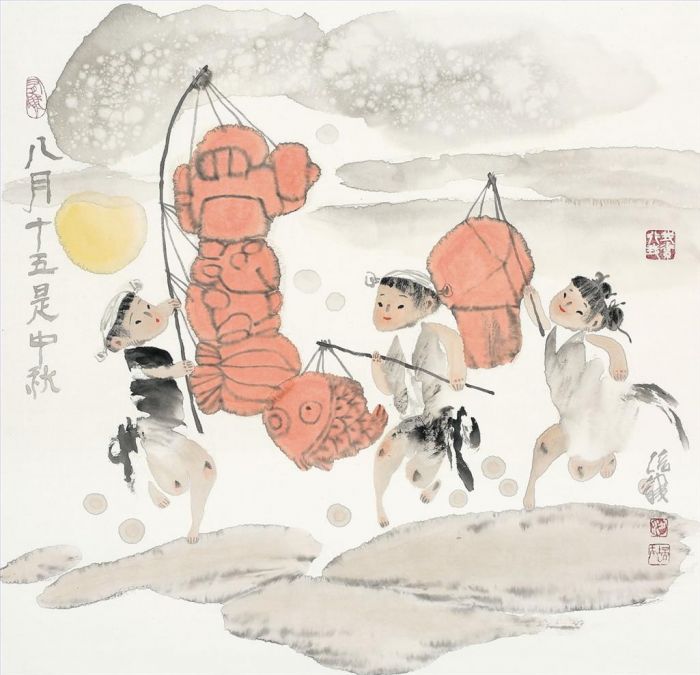 Liang Peilong's Contemporary Chinese Painting - The Mid Autumn Festival