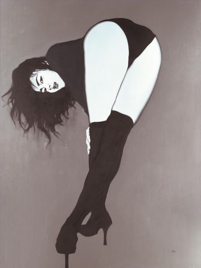 Lin Tao's Contemporary Chinese Painting - The Girl in Black Silk Stockings