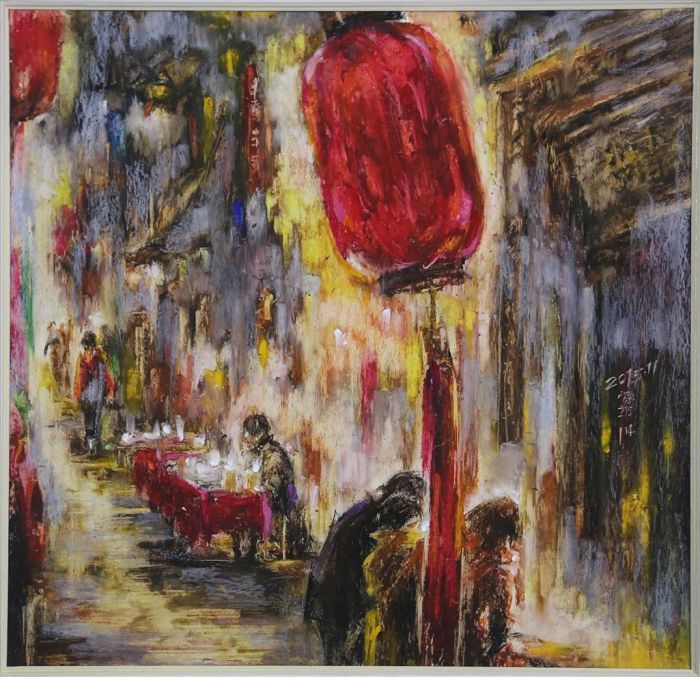 Liu Jiafang's Contemporary Oil Painting - An Old Alley in A Small City