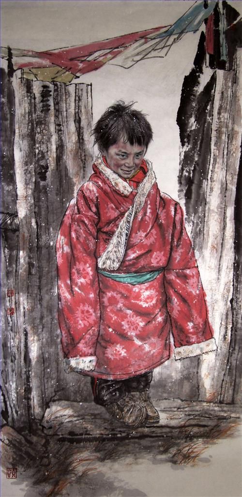Liu Shaoning's Contemporary Chinese Painting - A Tibetan Child