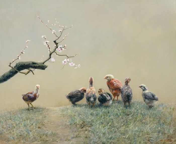 Liu Shijiang's Contemporary Oil Painting - Peach Garden 2