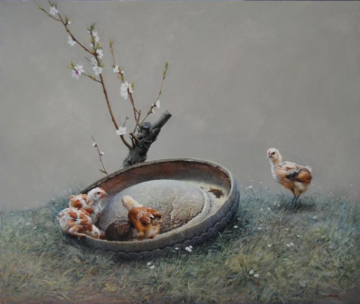 Liu Shijiang's Contemporary Oil Painting - Peach Garden