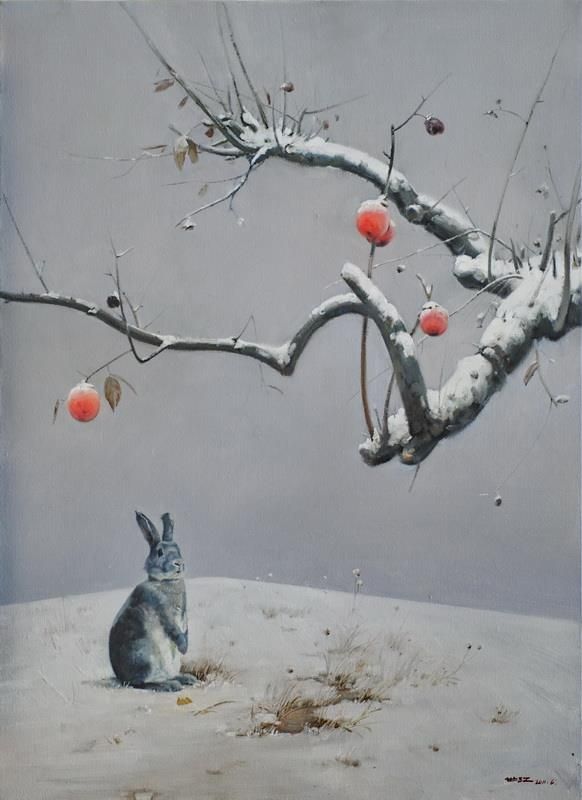 Liu Shijiang's Contemporary Oil Painting - Remaining Red and Snow