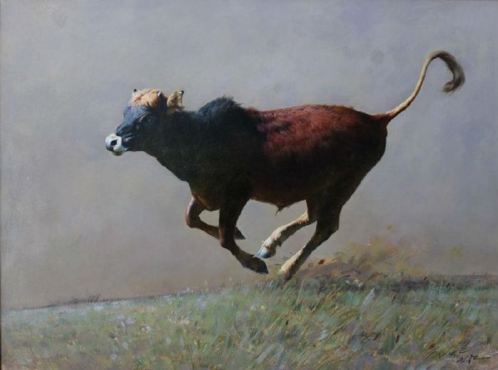Liu Shijiang's Contemporary Oil Painting - The Running Calf