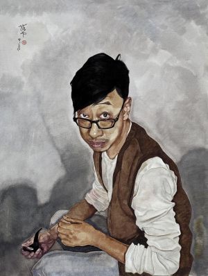Contemporary Artwork by Liu Xiangdong - Ma Yiding With A Tobacco Pipe