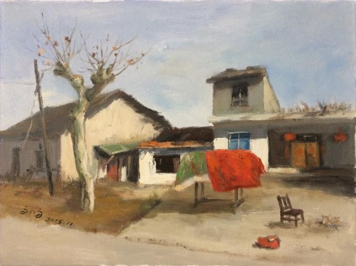 Liu Xue's Contemporary Oil Painting - Household on The Roadside