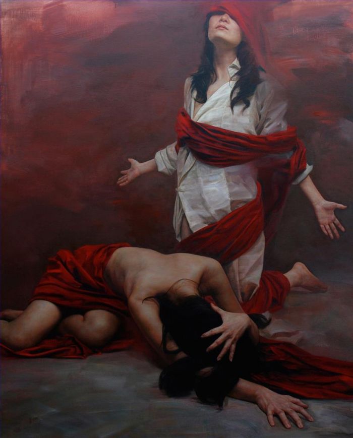 Liu Yuanshou's Contemporary Oil Painting - Listening to The Voice of God in A Dream