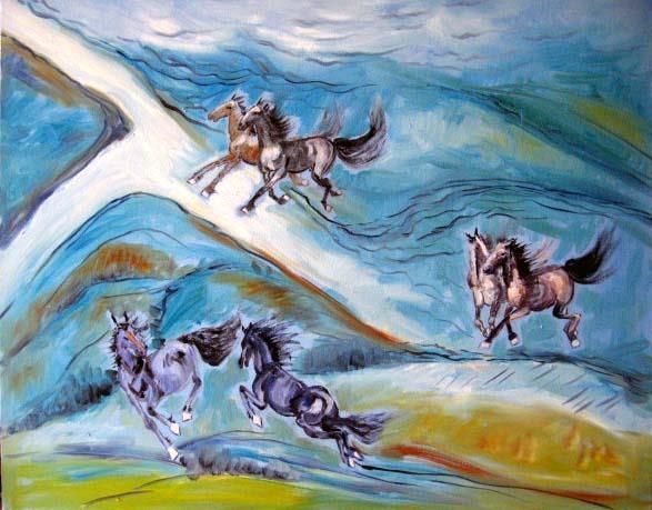 Lu Lixia's Contemporary Oil Painting - Flying Horse Carefree Journey