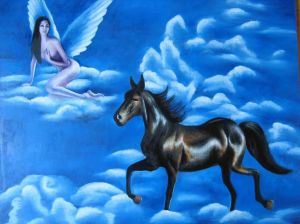 Contemporary Oil Painting - Flying Horse Keep Watching