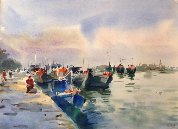 Lu Xiaohan's Contemporary Chinese Painting - Qianjiang Wharf in Nanao