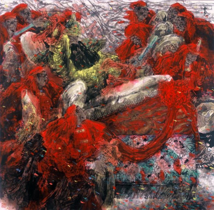 Lu Zhongjian's Contemporary Chinese Painting - Chaoshan Gong and Drum