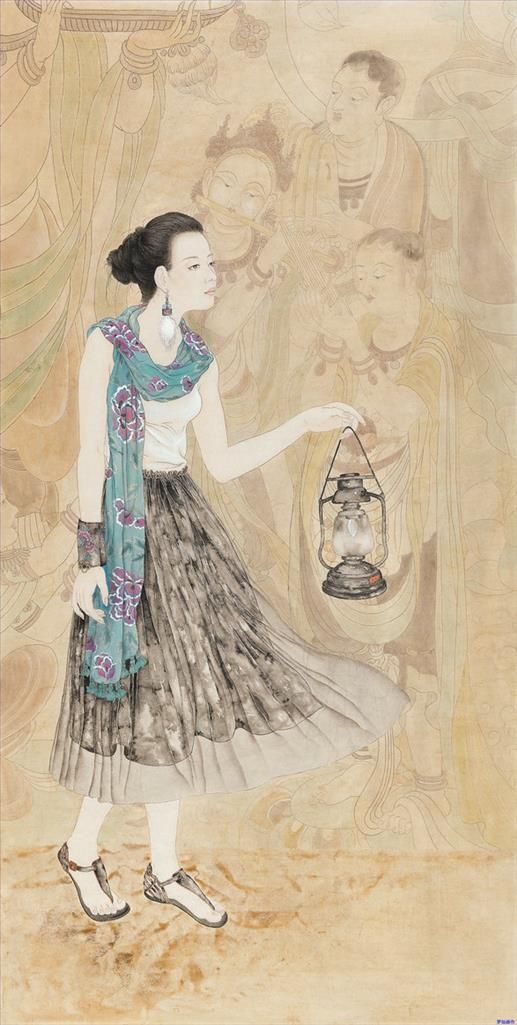 Luo Can's Contemporary Chinese Painting - Pilgrim in Dunhuang