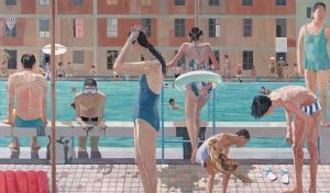 Contemporary Artwork by Ma Xiaoteng - The Swimming Pool Before The Tube Shaped Apartment
