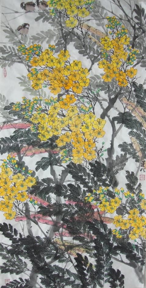 Mao Zhuming's Contemporary Chinese Painting - Painting of Flowers and Birds in Traditional Chinese Style