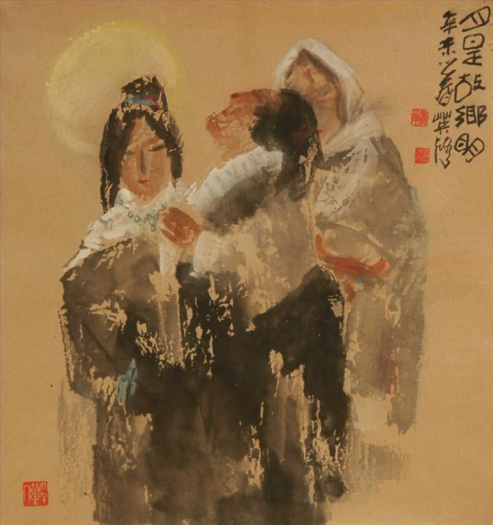 Meng Yingsheng's Contemporary Chinese Painting - Color Ink Figures