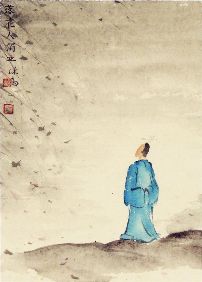 Ning Rui's Contemporary Chinese Painting - Standing and Watching The Drifting Flowers Alone