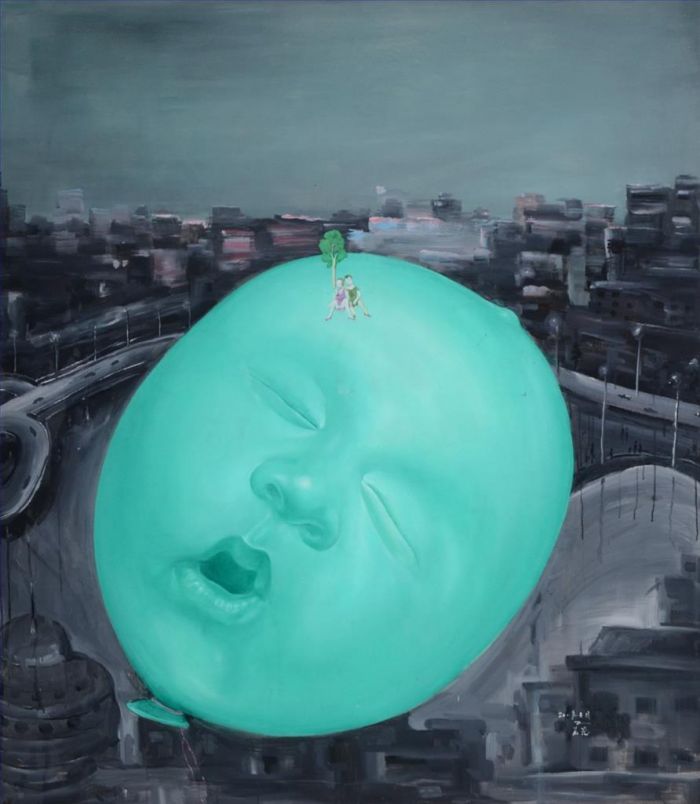 Qian Ruoyu's Contemporary Oil Painting - Floating Balloon 2