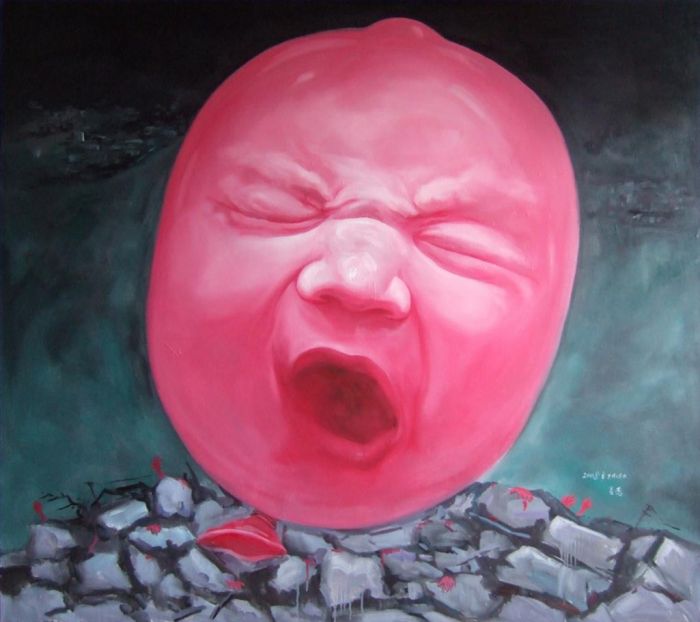 Qian Ruoyu's Contemporary Oil Painting - Floating Balloon