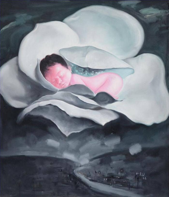 Qian Ruoyu's Contemporary Oil Painting - The Dream of Lotus
