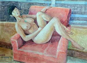 Contemporary Oil Painting - Red Sofa