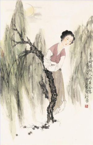 Contemporary Chinese Painting - Moonlight Over Willow Tree