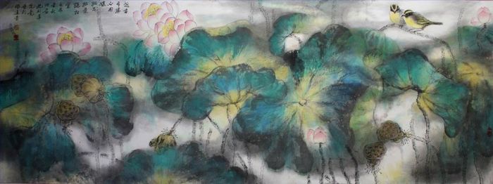 Shen Liping's Contemporary Chinese Painting - Red and Green Lotus