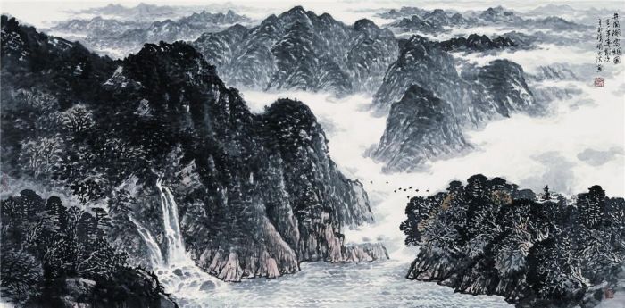 Shi Dafa's Contemporary Chinese Painting - Landscape of Jinggang Lake