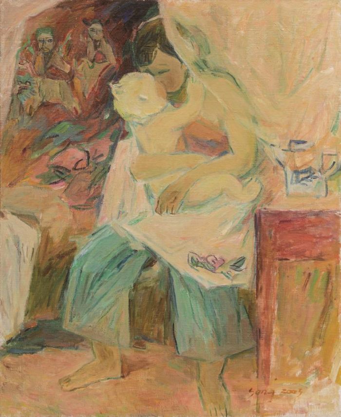 Song Xianzhen's Contemporary Oil Painting - Mother and Son 2