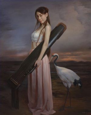 Contemporary Oil Painting - Carry Musical Strings and Crane