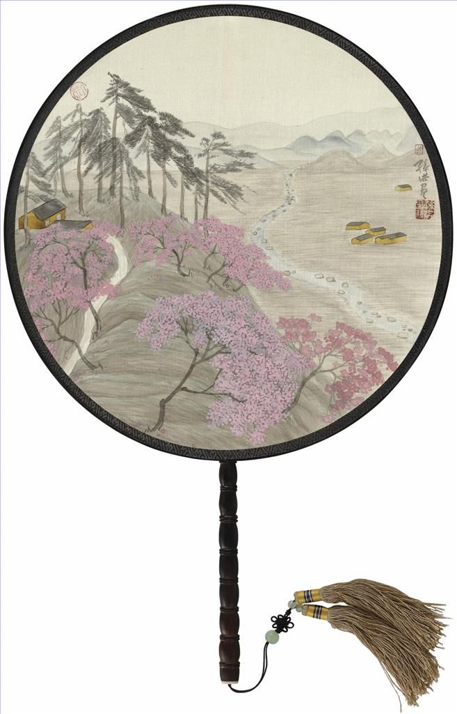 Sun Hong's Contemporary Chinese Painting - Circular Fan Landscape 3