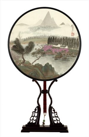 Contemporary Chinese Painting - Circular Fan Landscape 5