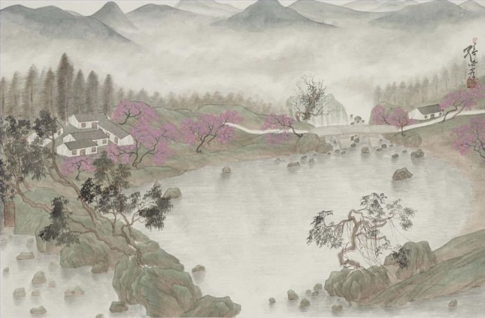 Sun Hong's Contemporary Chinese Painting - Waterside Village 2