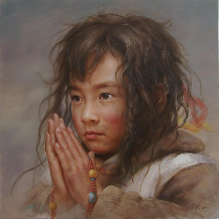 Tan Jianwu's Contemporary Oil Painting - Tibetan Child 2
