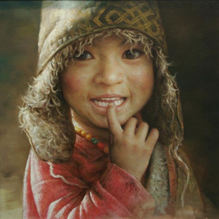 Tan Jianwu's Contemporary Oil Painting - Tibetan Child